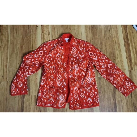 Chicos Women's Size 1 (Med Sz 8) Red Color Cotton Floral Jacket. Indian Inspired - Picture 2 of 8